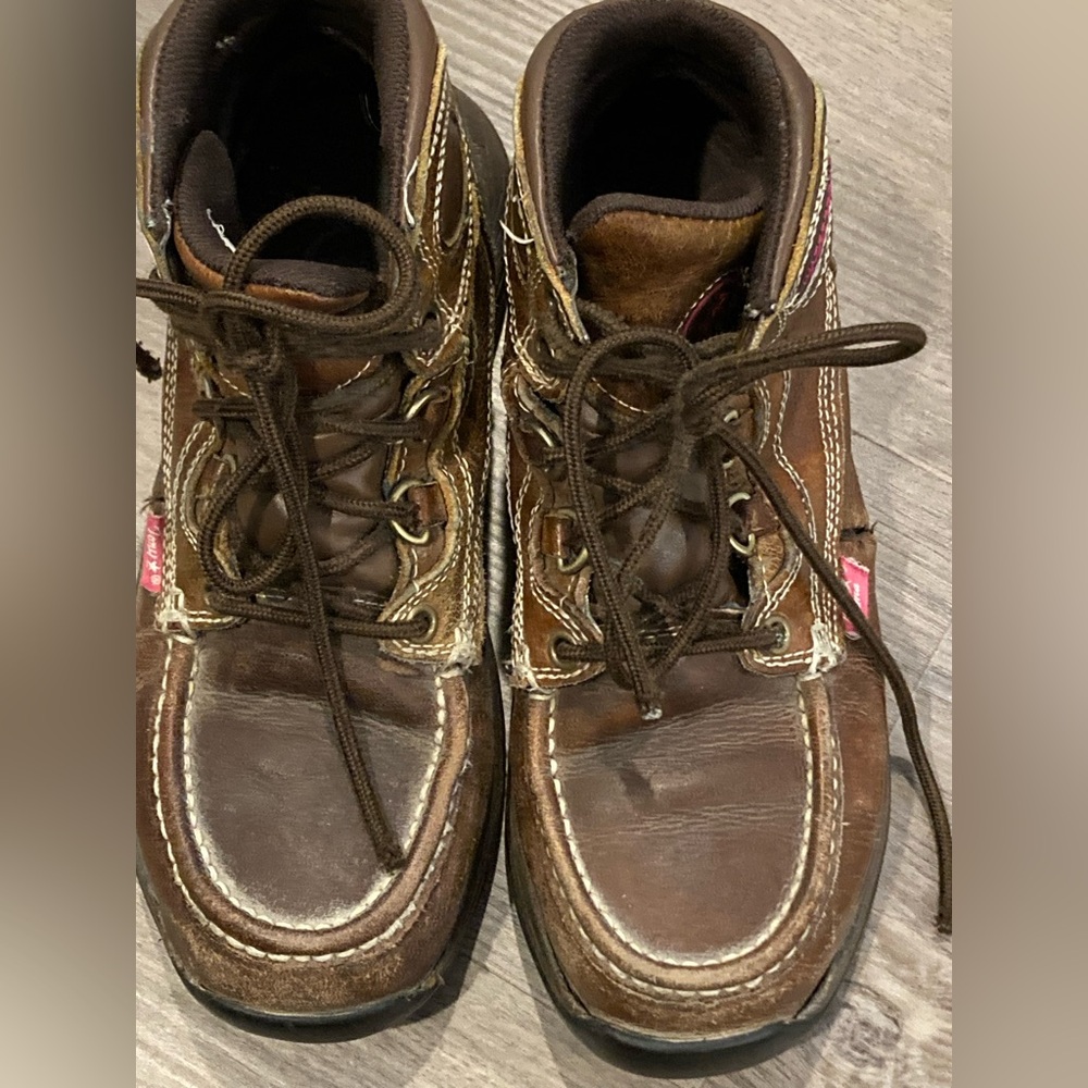 Tony Lama Brown Ankle Boots with Pink Accents